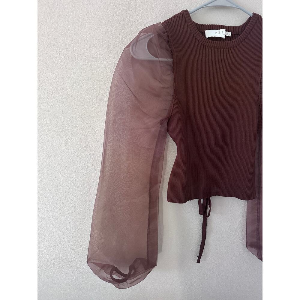 ASTR The Label womens Audrina Chiffon sleeve open back brown sweater size XS - Picture 4 of 7